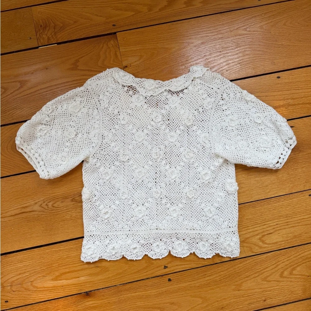 Doen Heirloom Clemente Top Ivory Crochet Floral Top XS/S - Picture 5 of 7